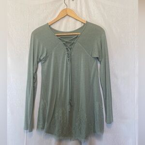 Rewind Medium Green Long Sleeve Lace Bohemian Blouse Y2K Fairycore Cottagecore